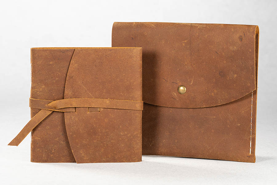Rustic brown leather wrap albums