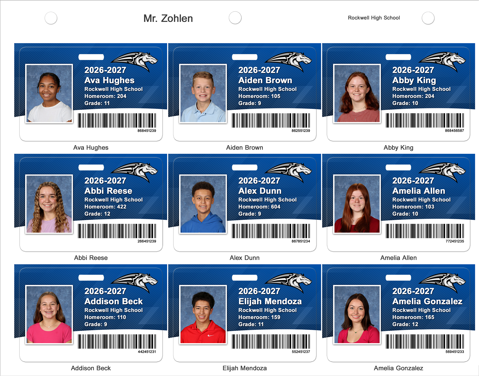 Digital Press ID cards printed 9-up on a sheet