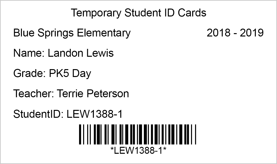 Temporary Student ID Card