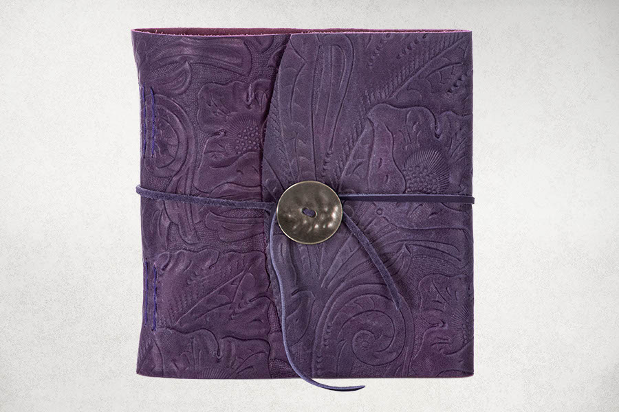 Tooled eggplant leather wrap albums